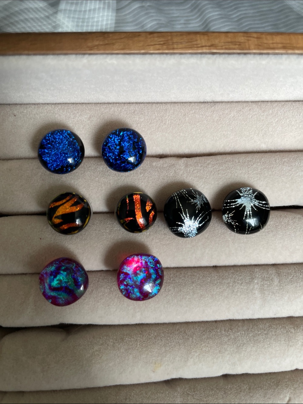 Lot of 4 Pairs of Dichroic Glass Stud Earrings